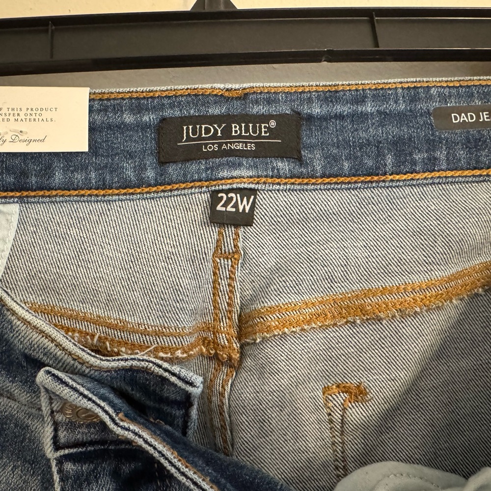 Judy Blue Straight Leg Blue Jeans with Distressed Details - Picture 7 of 9